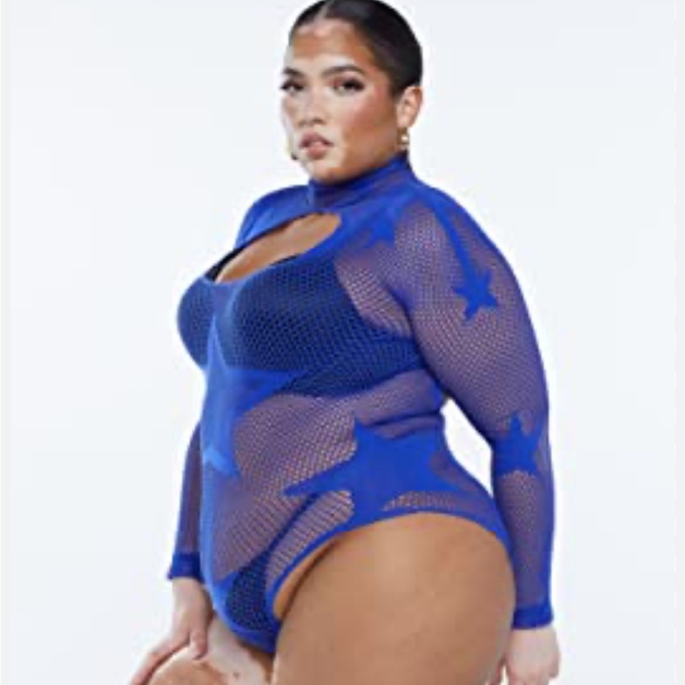 Savage X Fenty Shining Star Long-Sleeve Teddy with Keyhole in Dreamy Blue